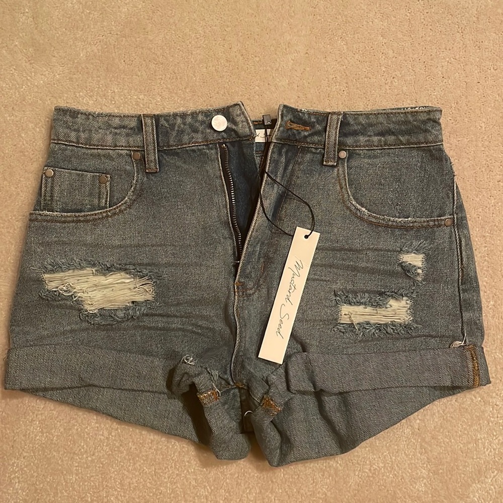 VICI DOLLS denim distressed cuffed shorts new with tags